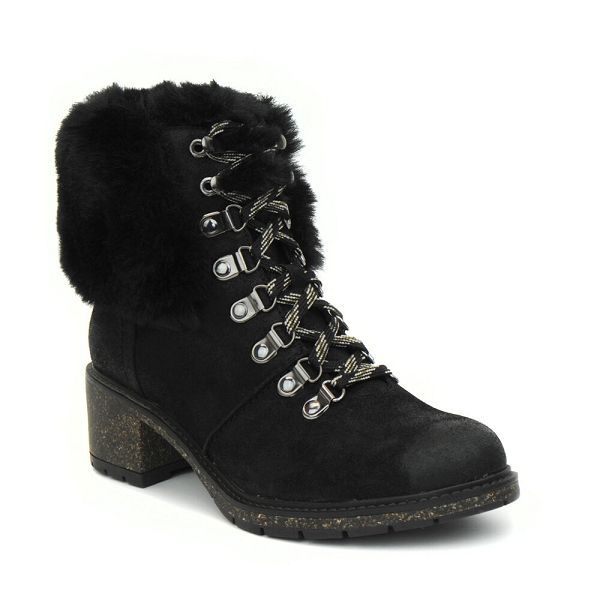 Aetrex Women's Brooklyn Weather-Friendly Fur Lace Up Boots - Black | USA BBOM9CJ